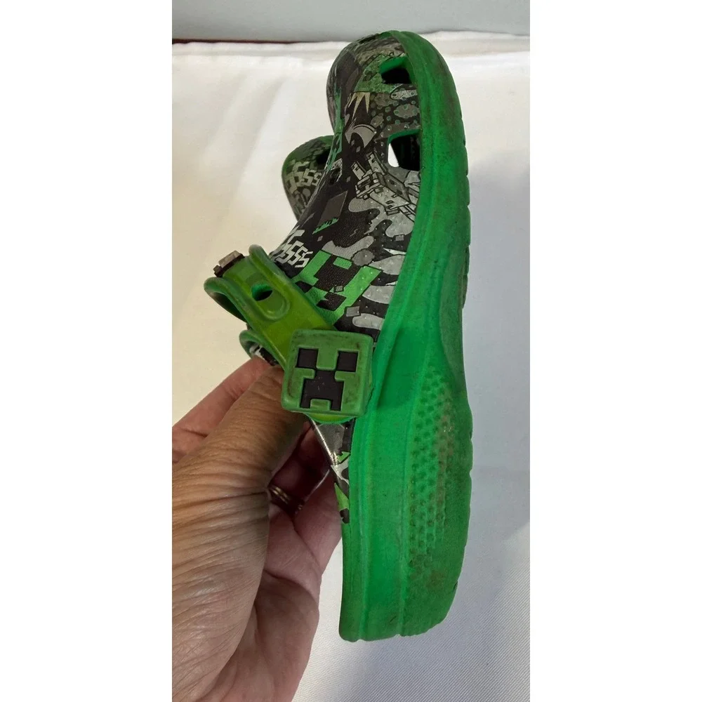 Crocs Boys Clogs C 11 Green Minecraft Creeper TNT Graphic Slip On Shoes Gamer